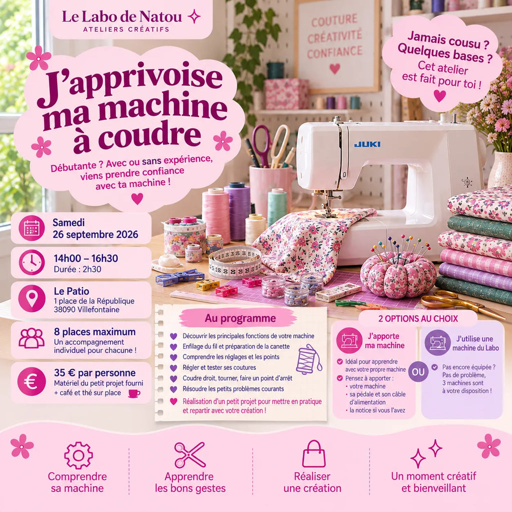 Atelier couture débutant – J’apprivoise ma machine à coudre