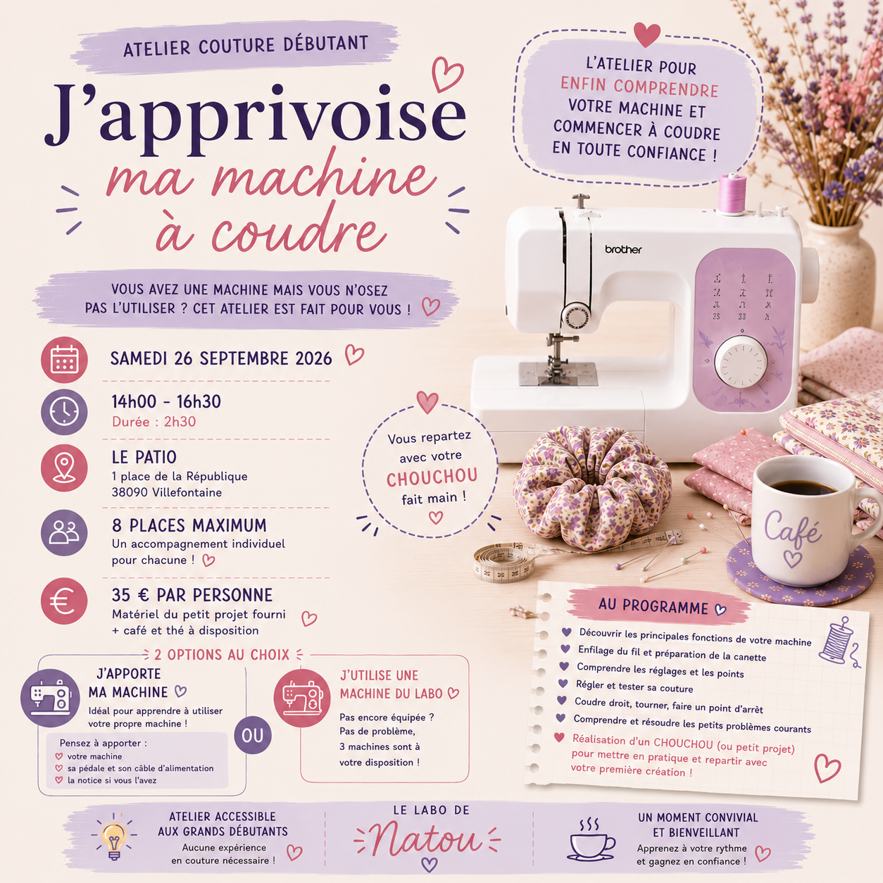 Atelier couture débutant – J’apprivoise ma machine à coudre