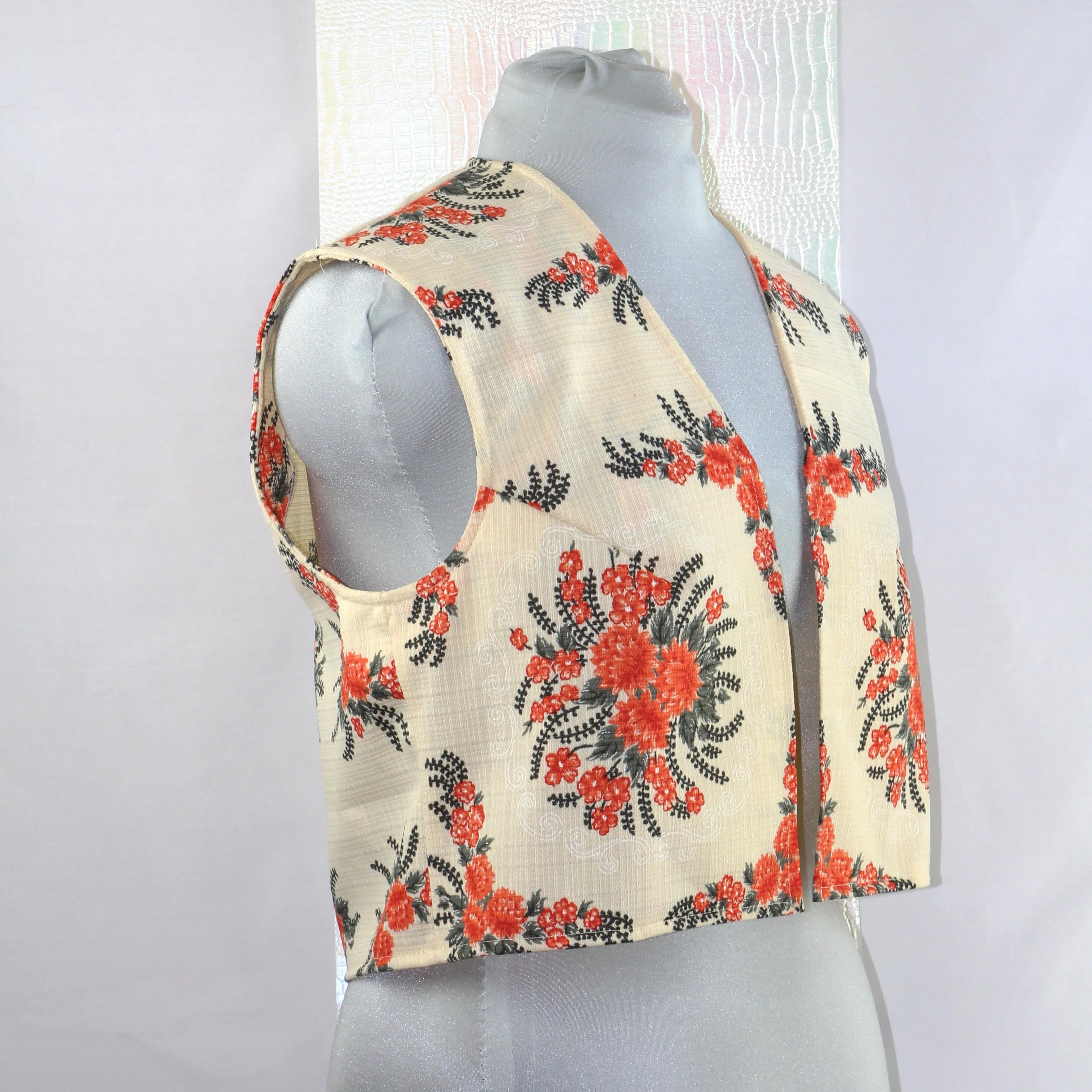Gilet Court Sans Manches Floral Orange
