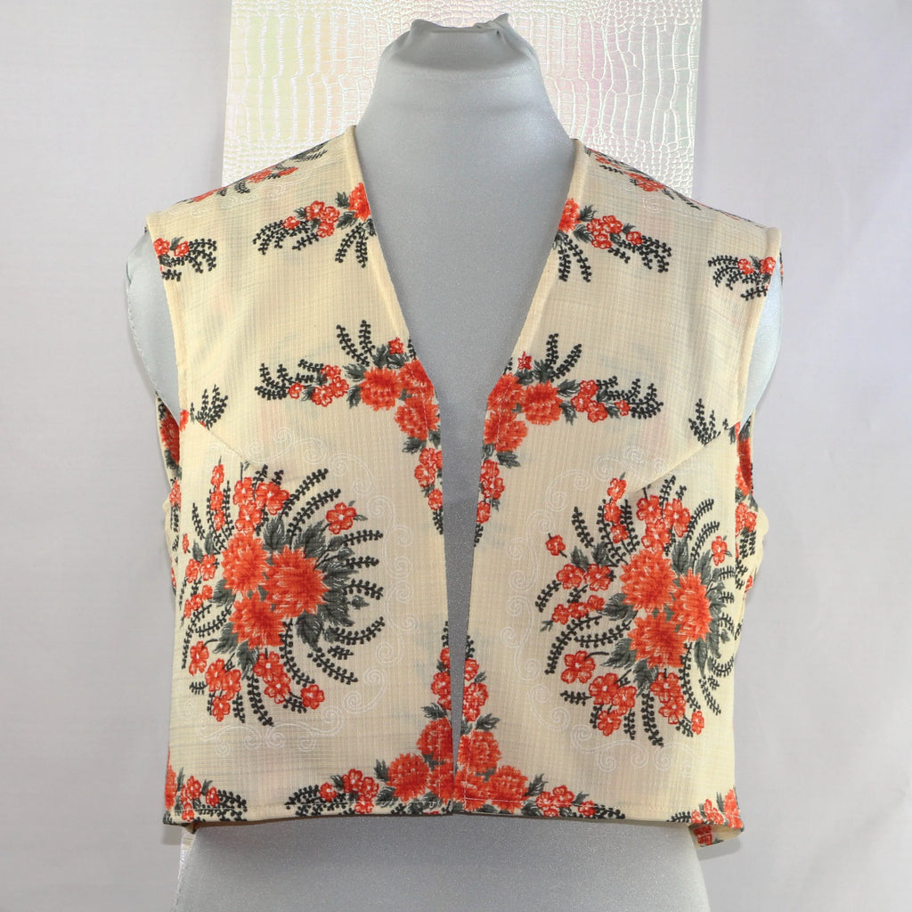 Gilet Court Sans Manches Floral Orange