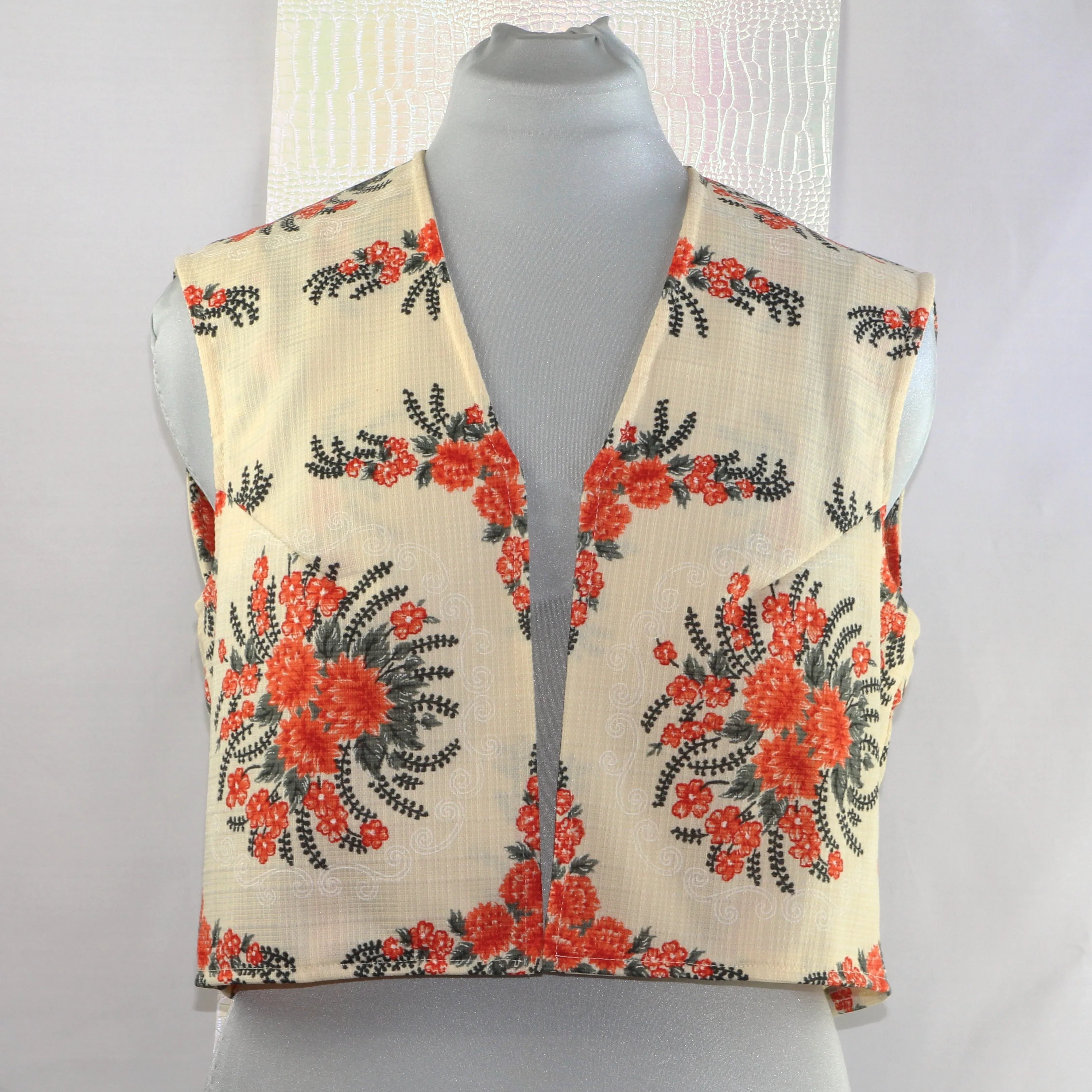 Gilet Court Sans Manches Floral Orange