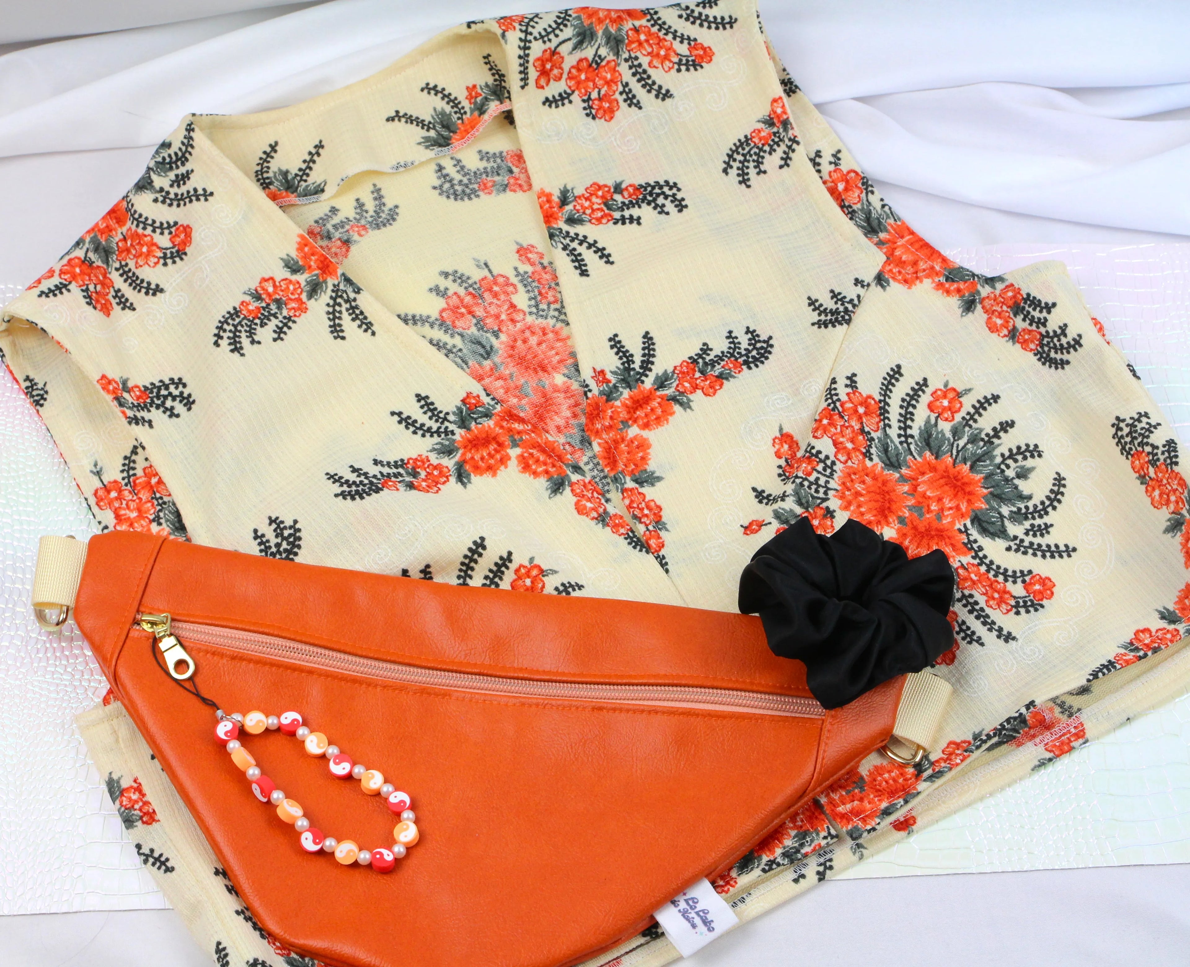 Gilet Court Sans Manches Floral Orange