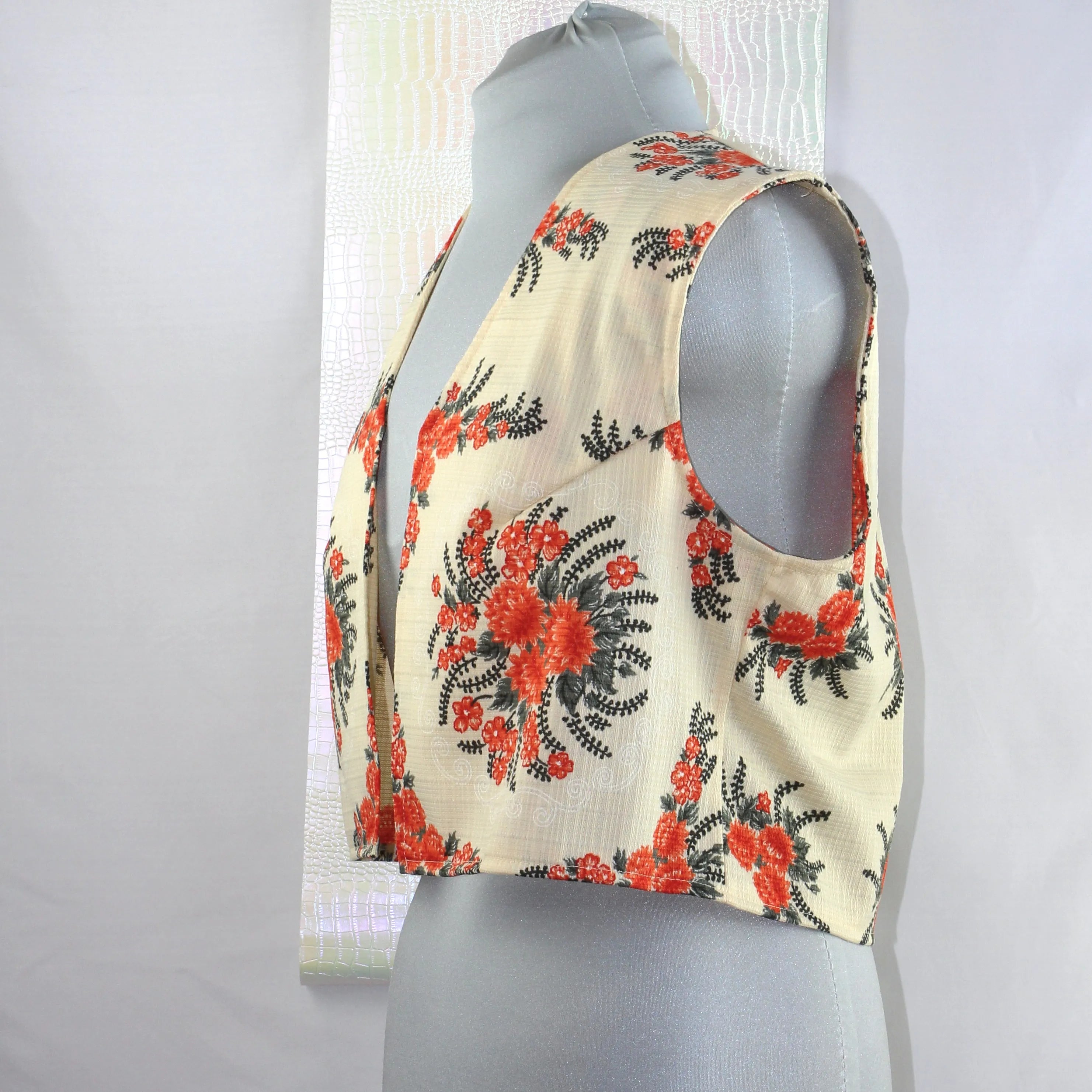 Gilet Court Sans Manches Floral Orange
