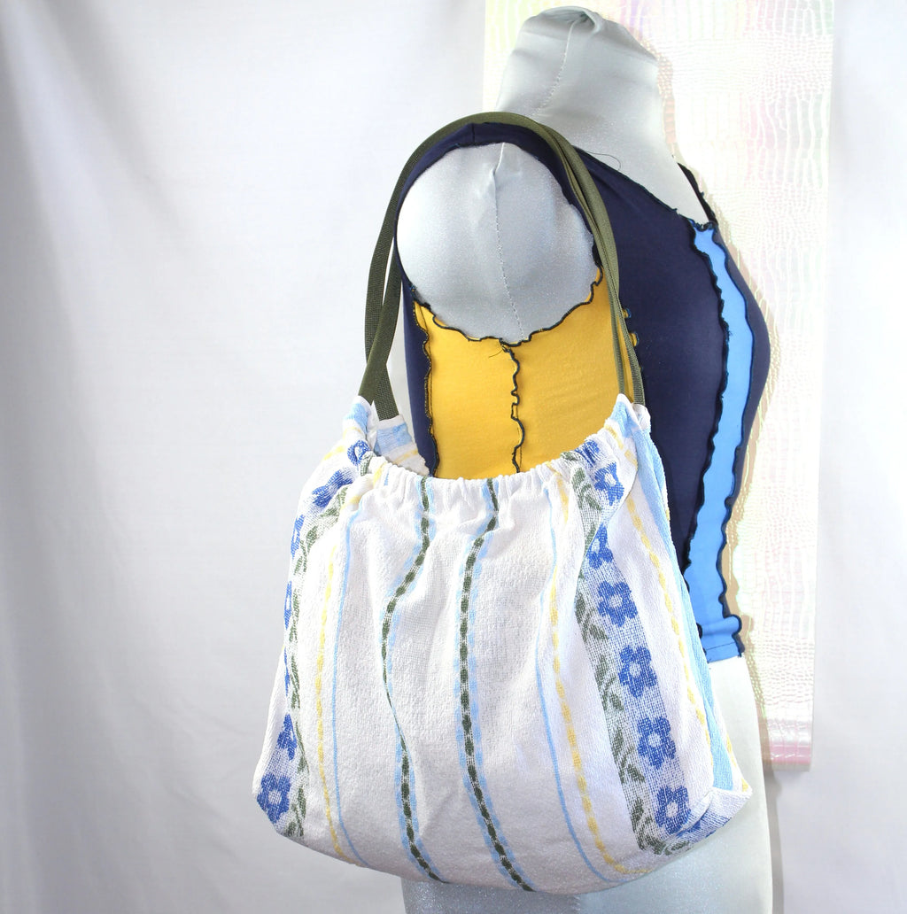 Sac Cabas Éponge Upcyclé – "Blue Daisy Vintage"