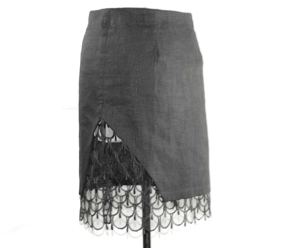 Jupe Droite "Éclat Noir" – Lin & Résille Couture