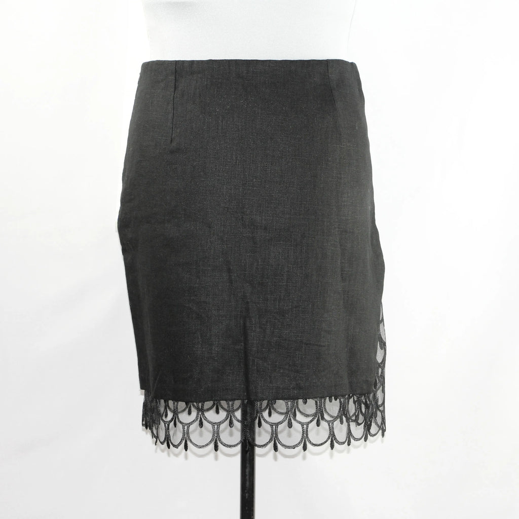 Jupe Droite "Éclat Noir" – Lin & Résille Couture
