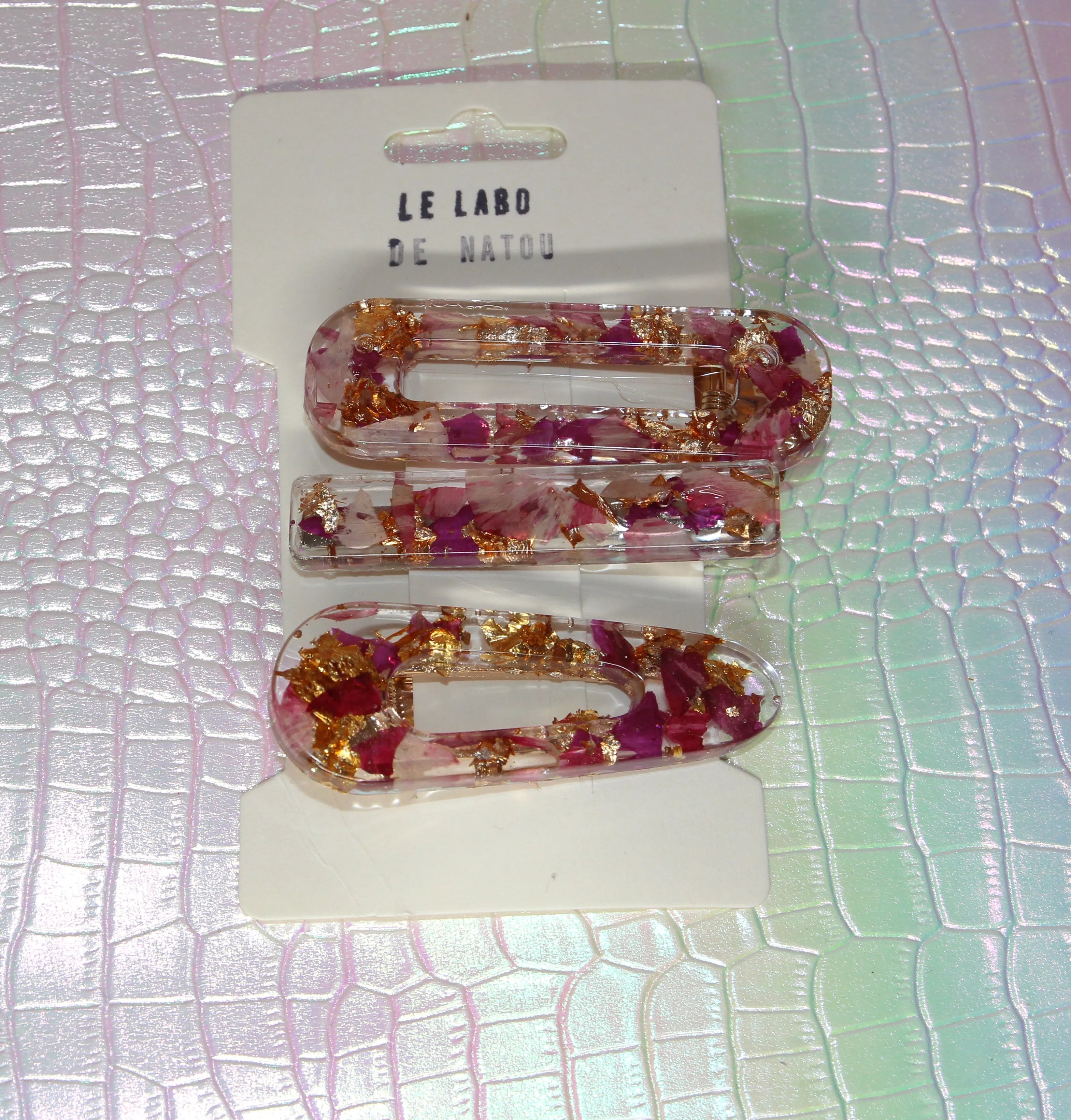 Coffret de 3 Barrettes en Résine & Véritables Fleurs Séchées du Jardin