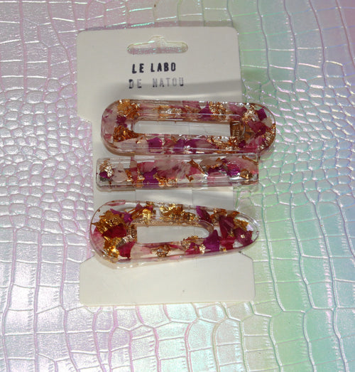 Coffret de 3 Barrettes en Résine & Véritables Fleurs Séchées du Jardin