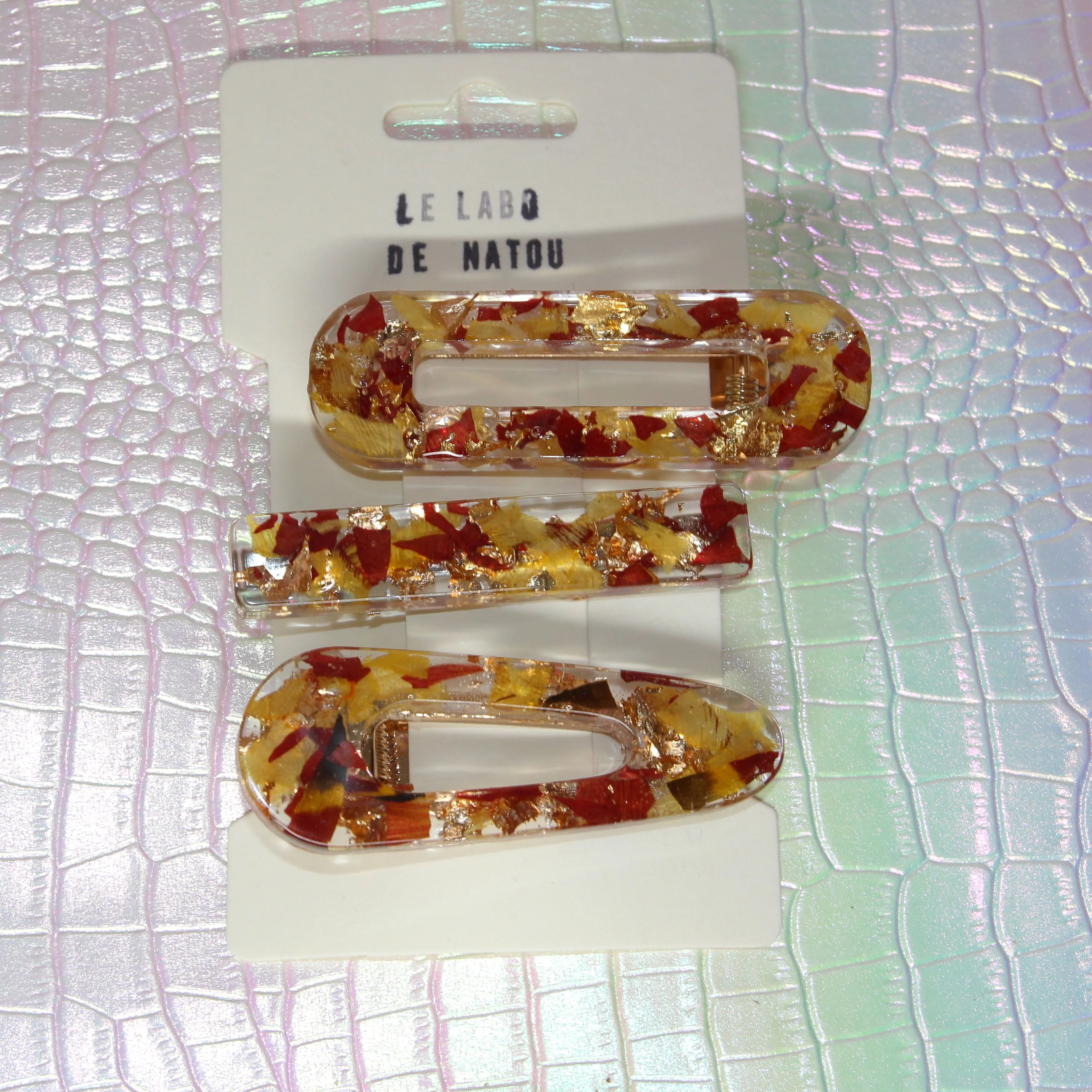 Coffret de 3 Barrettes en Résine & Véritables Fleurs Séchées du Jardin