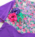 Robe trapèze artisanale violette avec empiècement fleuri