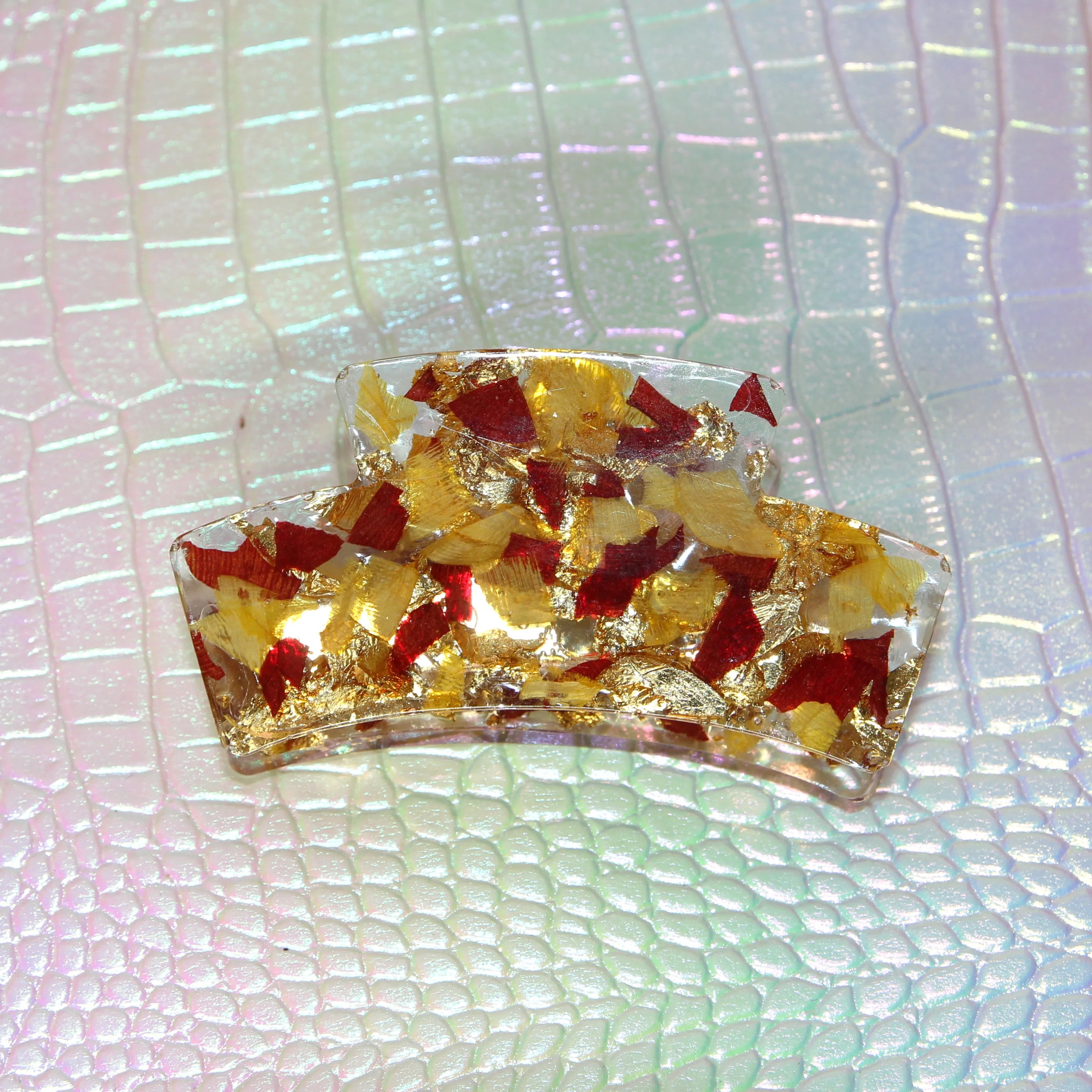 Pince à cheveux artisanale avec fleurs séchées et feuille d'or - Pièce Unique