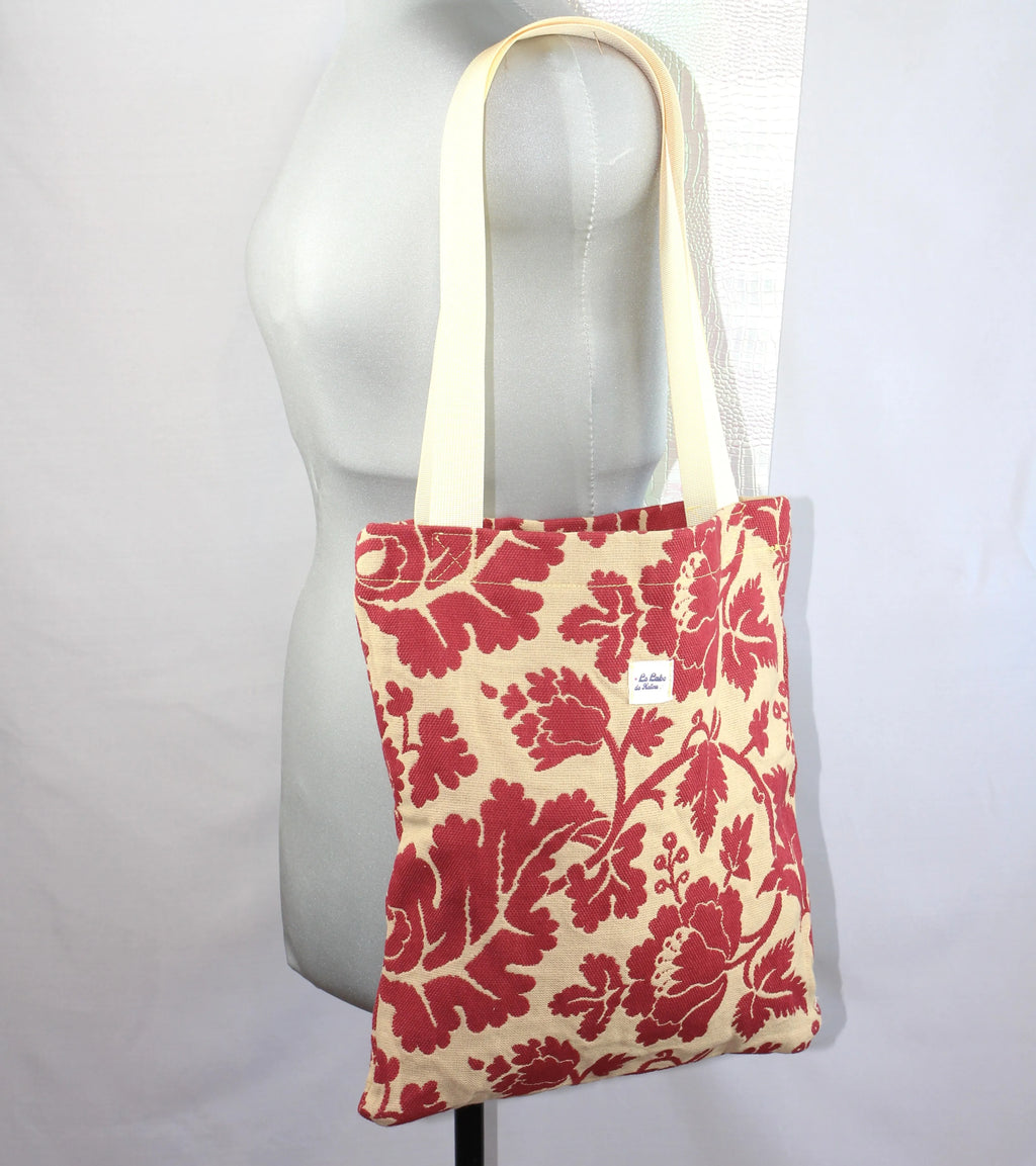 Tote Bag en Jacquard Fleuri – "Bordeaux Vintage"