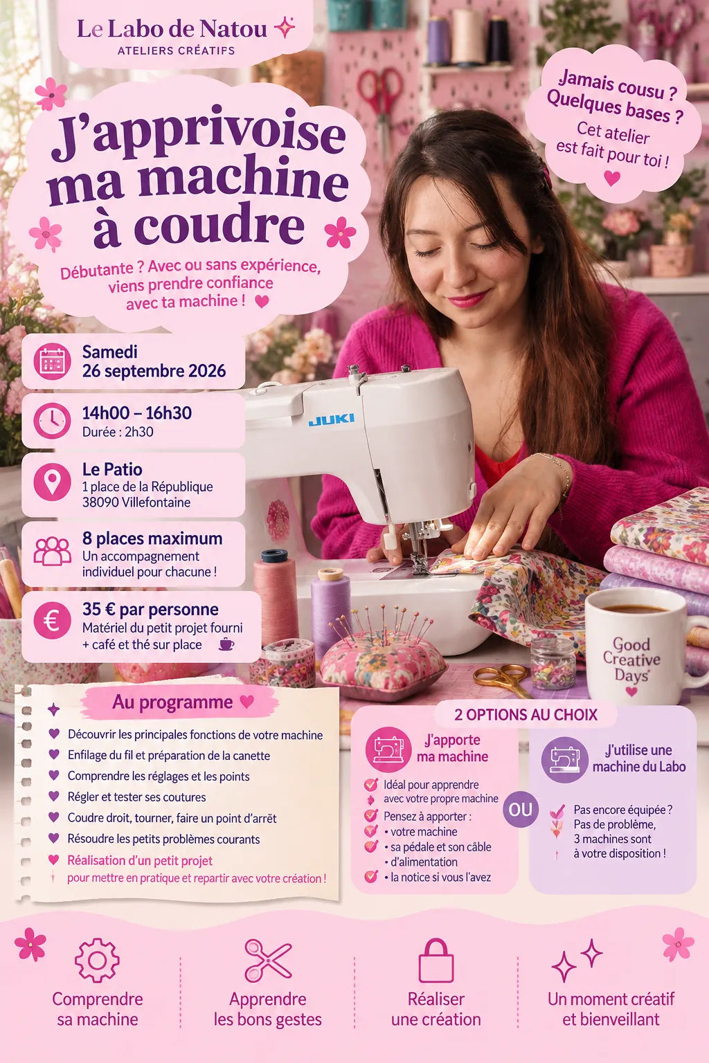 Atelier couture débutant – J’apprivoise ma machine à coudre